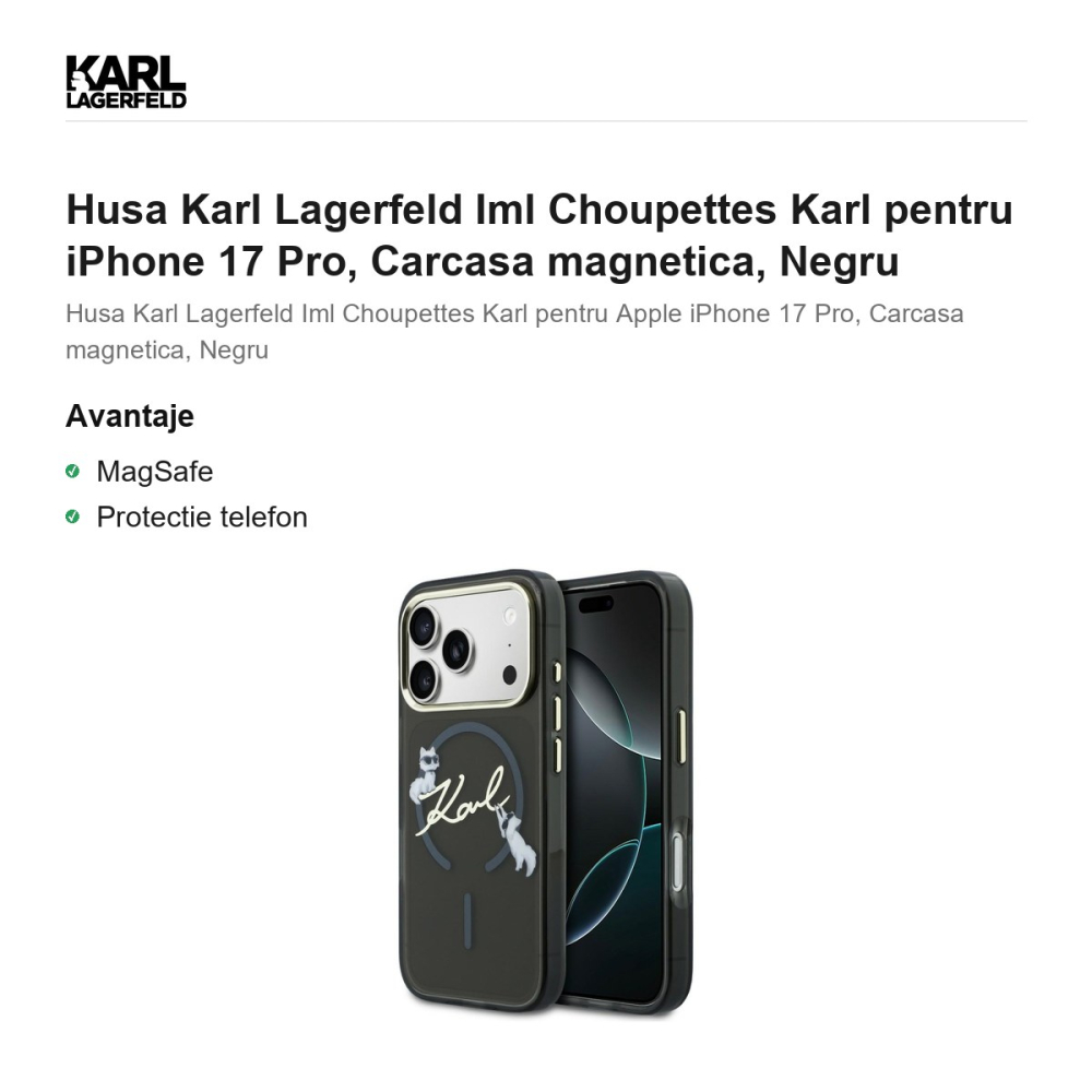 Husa Karl Lagerfeld Iml Choupettes Karl pentru iPhone 17 Pro, Carcasa magnetica, Negru [2]