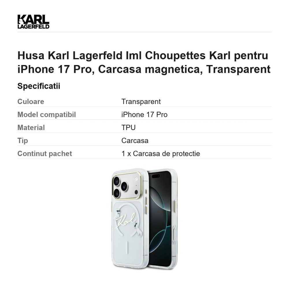 Husa Karl Lagerfeld Iml Choupettes Karl pentru iPhone 17 Pro, Carcasa magnetica, Transparent [3]