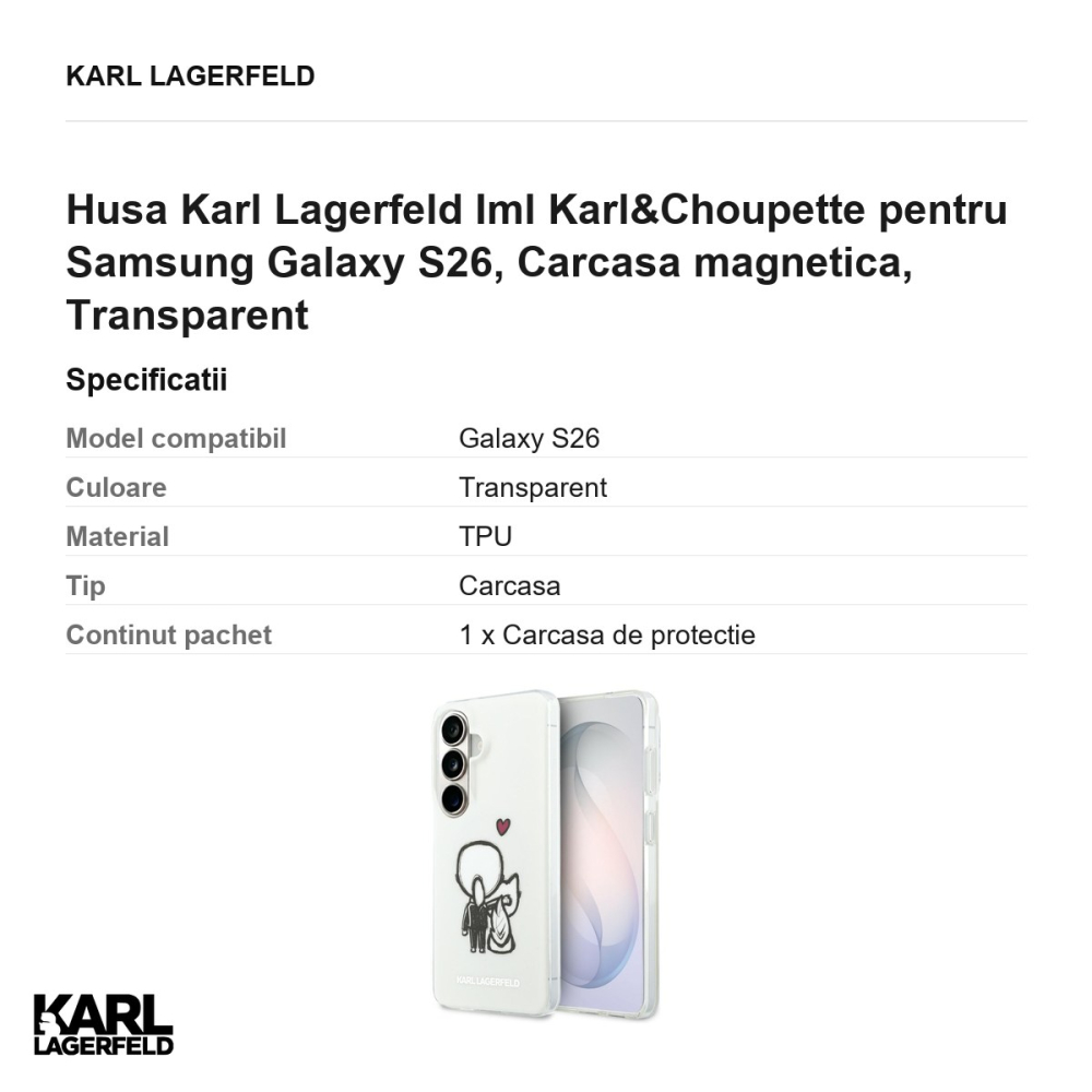 Husa Karl Lagerfeld Iml Karl&Choupette pentru Samsung Galaxy S26, Carcasa magnetica, Transparent [3]