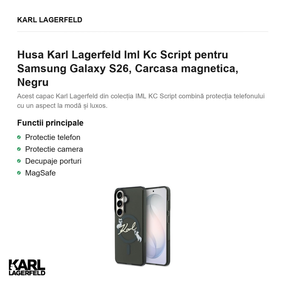 Husa Karl Lagerfeld Iml Kc Script pentru Samsung Galaxy S26, Carcasa magnetica, Negru [2]