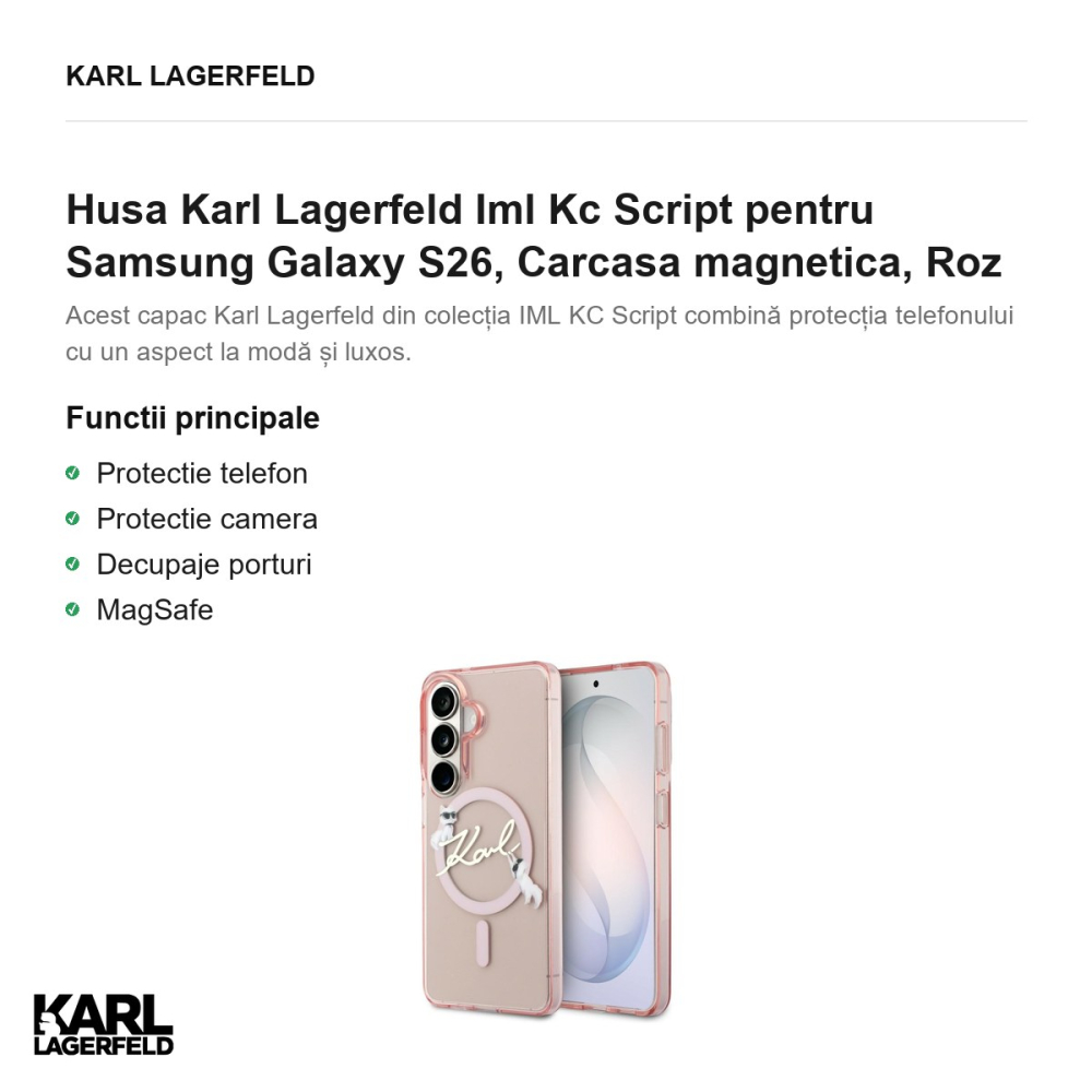 Husa Karl Lagerfeld Iml Kc Script pentru Samsung Galaxy S26, Carcasa magnetica, Roz [2]