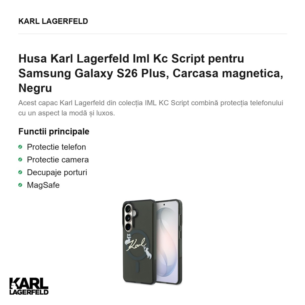 Husa Karl Lagerfeld Iml Kc Script pentru Samsung Galaxy S26 Plus, Carcasa magnetica, Negru [2]