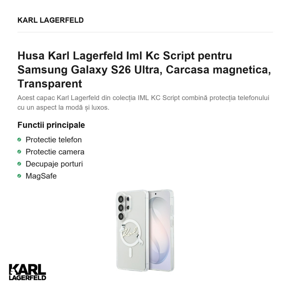 Husa Karl Lagerfeld Iml Kc Script pentru Samsung Galaxy S26 Ultra, Carcasa magnetica, Transparent [2]