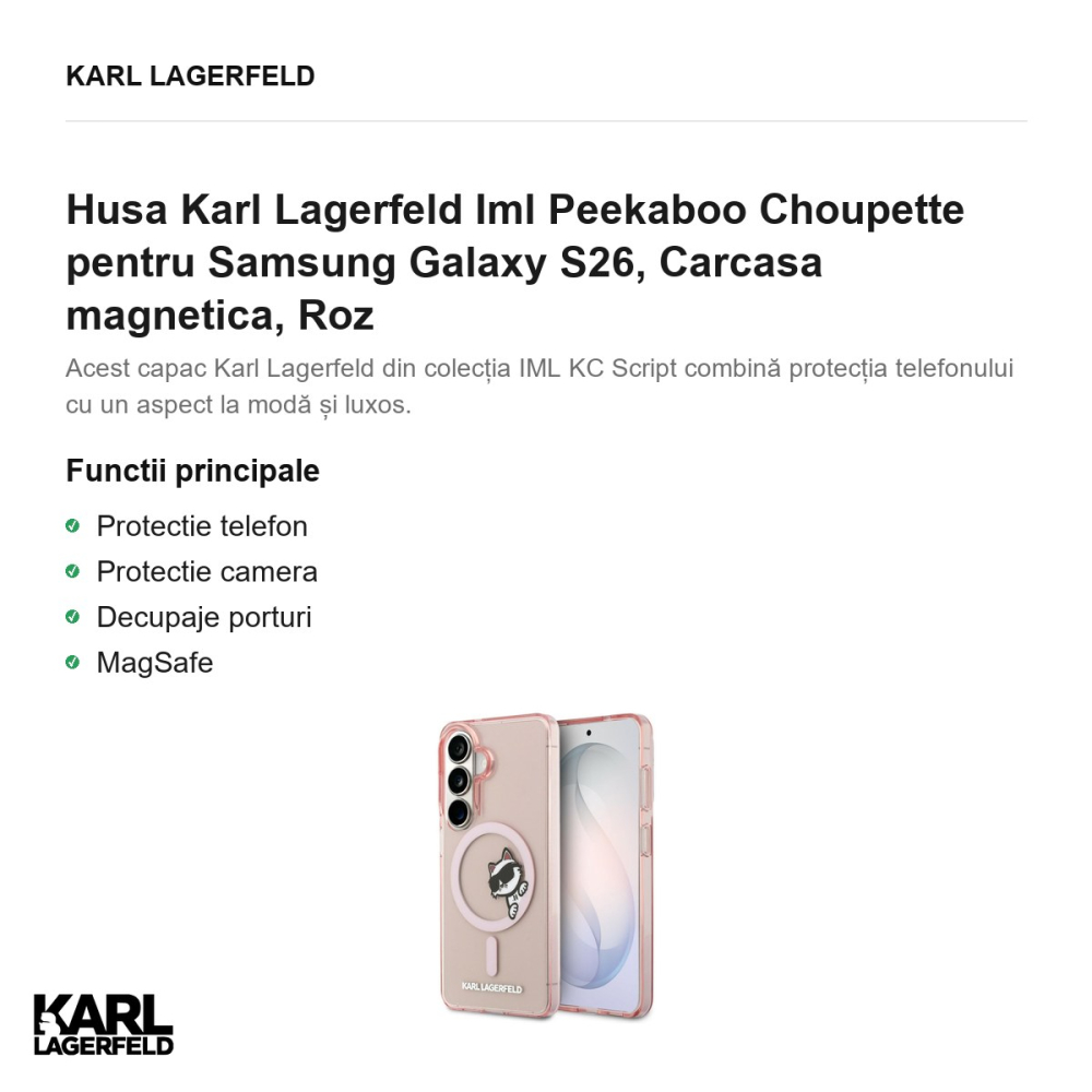 Husa Karl Lagerfeld Iml Peekaboo Choupette pentru Samsung Galaxy S26, Carcasa magnetica, Roz [2]