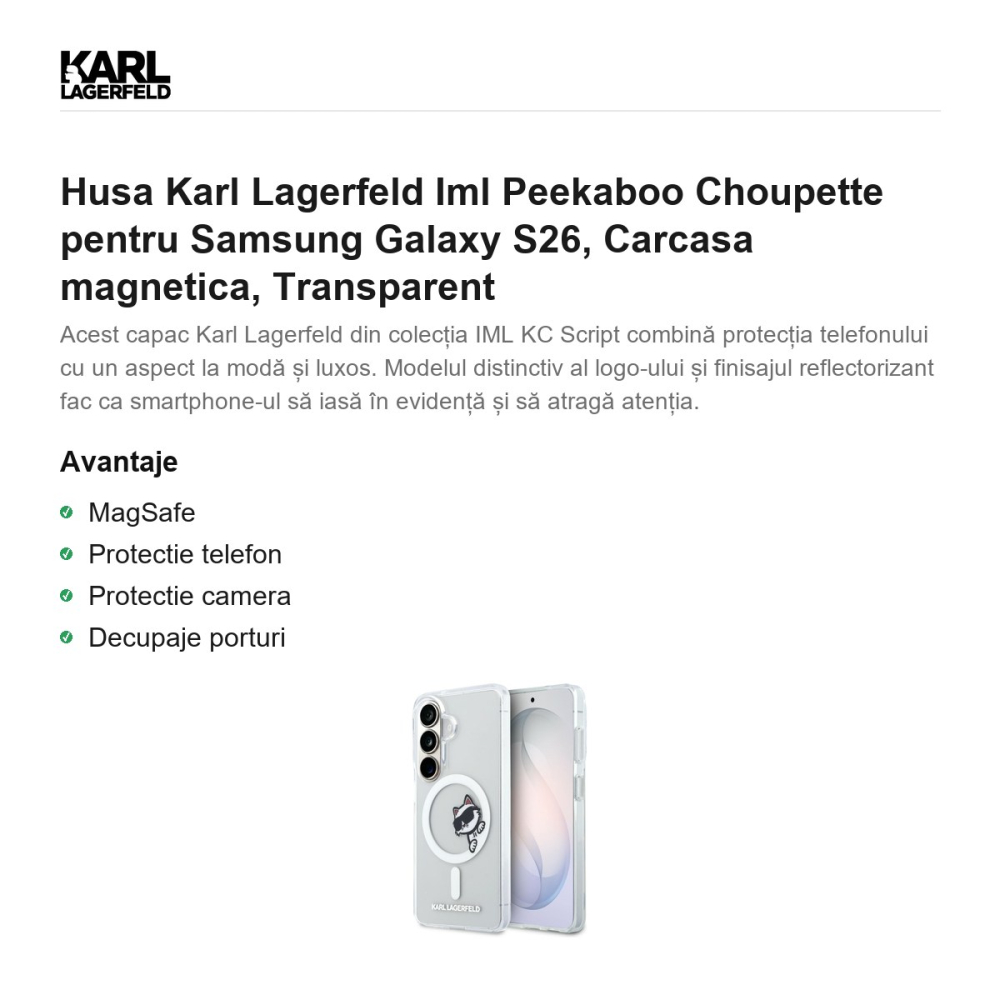 Husa Karl Lagerfeld Iml Peekaboo Choupette pentru Samsung Galaxy S26, Carcasa magnetica, Transparent [2]