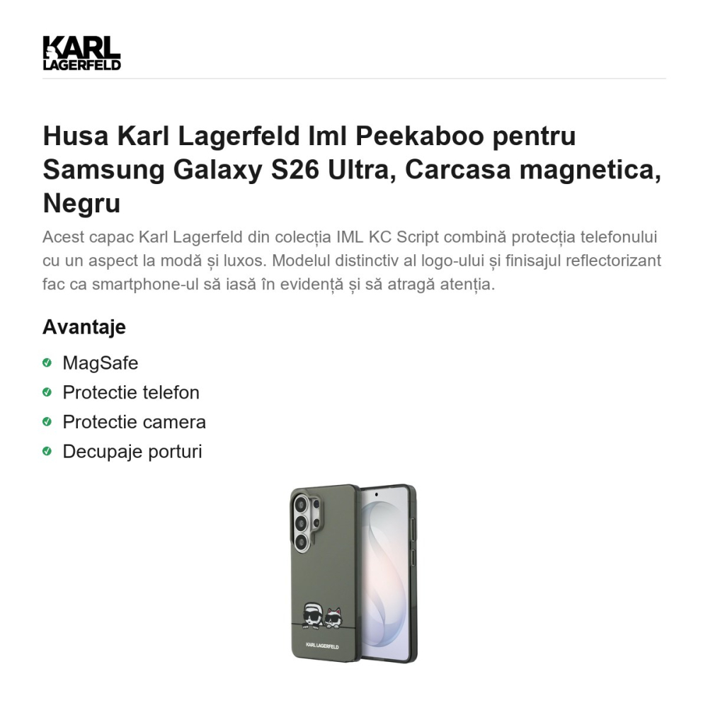 Husa Karl Lagerfeld Iml Peekaboo pentru Samsung Galaxy S26 Ultra, Carcasa magnetica, Negru [2]
