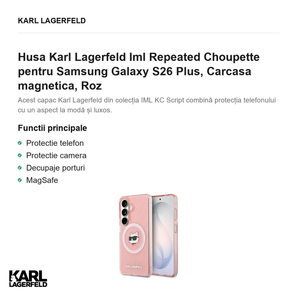 Husa Karl Lagerfeld Iml Repeated Choupette pentru Samsung Galaxy S26 Plus, Carcasa magnetica, Roz [2]