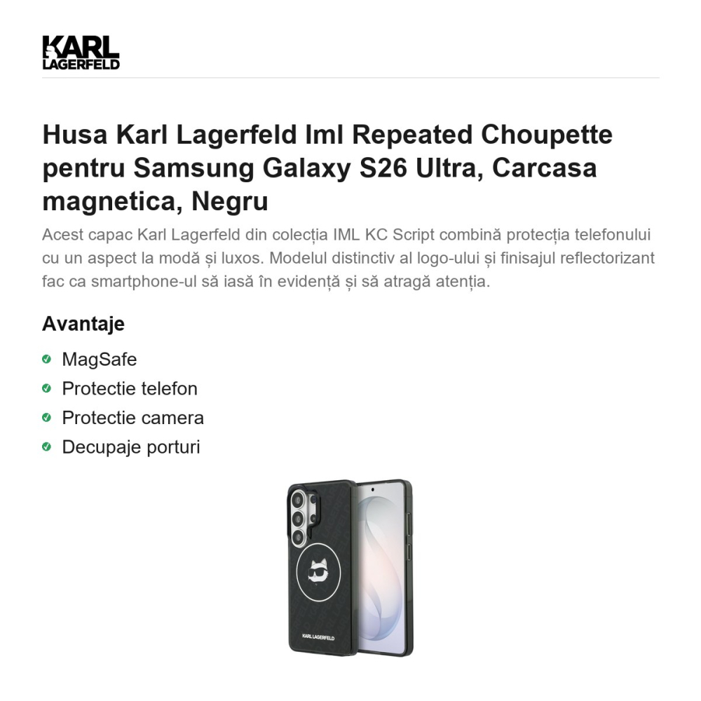 Husa Karl Lagerfeld Iml Repeated Choupette pentru Samsung Galaxy S26 Ultra, Carcasa magnetica, Negru [2]