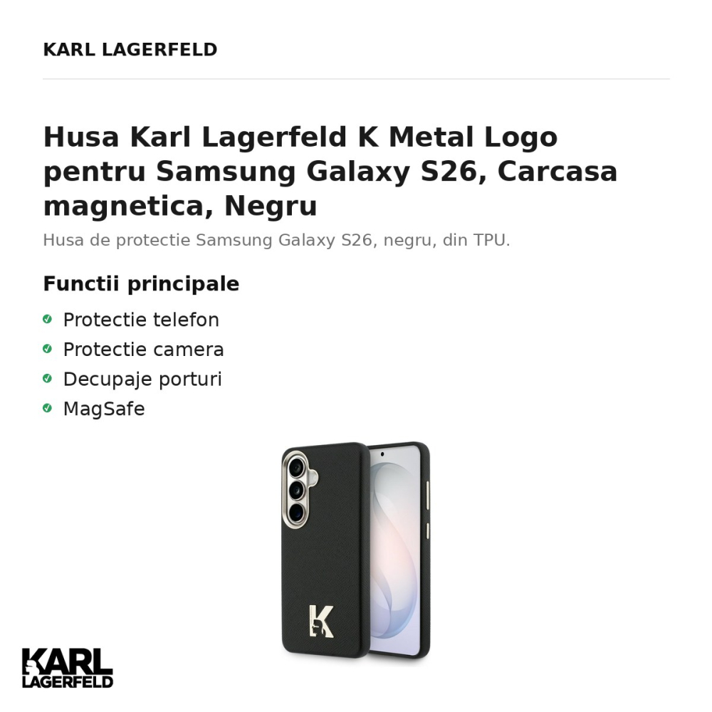 Husa Karl Lagerfeld K Metal Logo pentru Samsung Galaxy S26, Carcasa magnetica, Negru [2]
