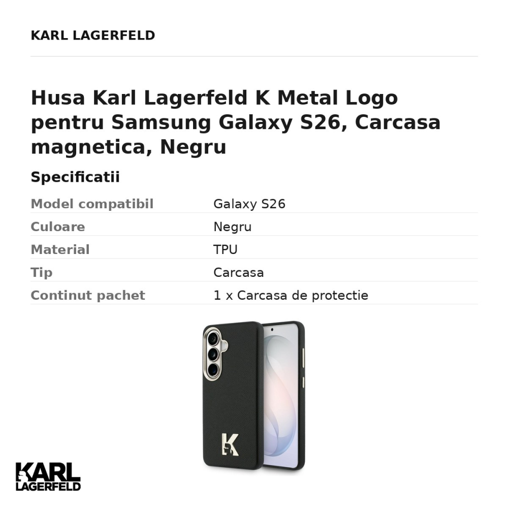 Husa Karl Lagerfeld K Metal Logo pentru Samsung Galaxy S26, Carcasa magnetica, Negru [3]