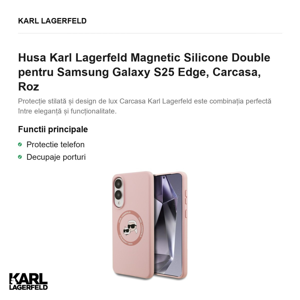 Husa Karl Lagerfeld Magnetic Silicone Double pentru Samsung Galaxy S25 Edge, Carcasa, Roz [2]