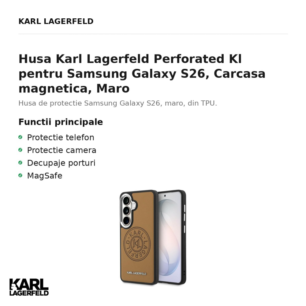 Husa Karl Lagerfeld Perforated Kl pentru Samsung Galaxy S26, Carcasa magnetica, Maro [2]