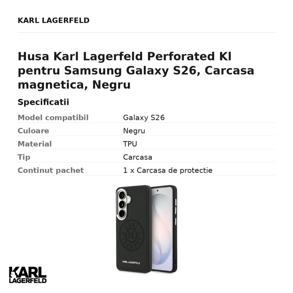 Husa Karl Lagerfeld Perforated Kl pentru Samsung Galaxy S26, Carcasa magnetica, Negru [3]