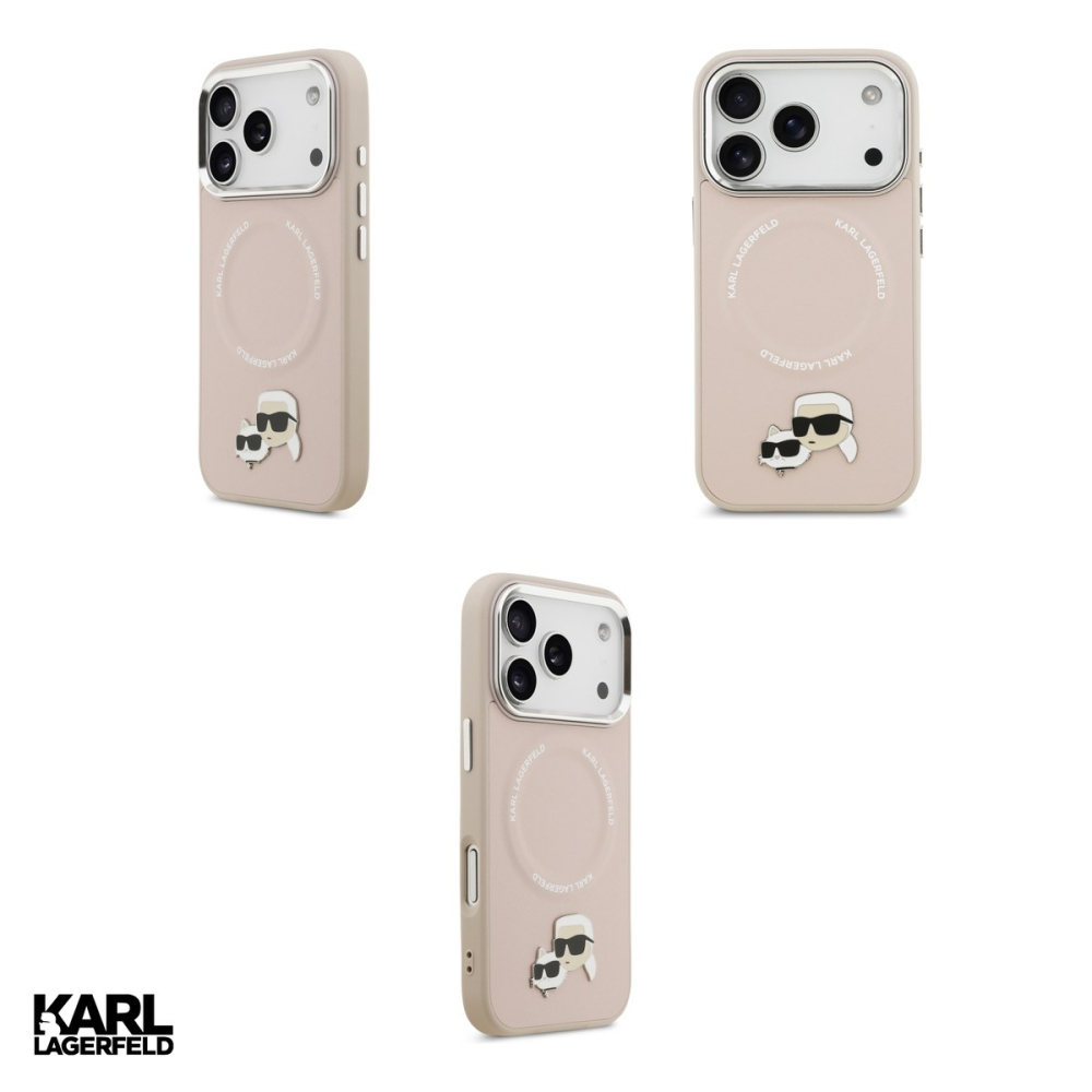 Husa Karl Lagerfeld PU Karl&Choupette heads pentru iPhone 17 Pro, Carcasa magnetica, Bej [4]