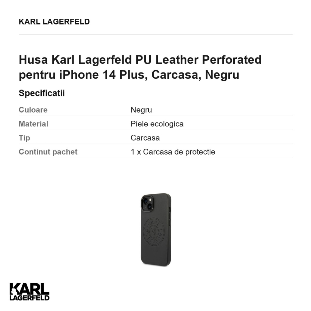 Husa Karl Lagerfeld PU Leather Perforated pentru iPhone 14 Plus, Carcasa, Negru [3]