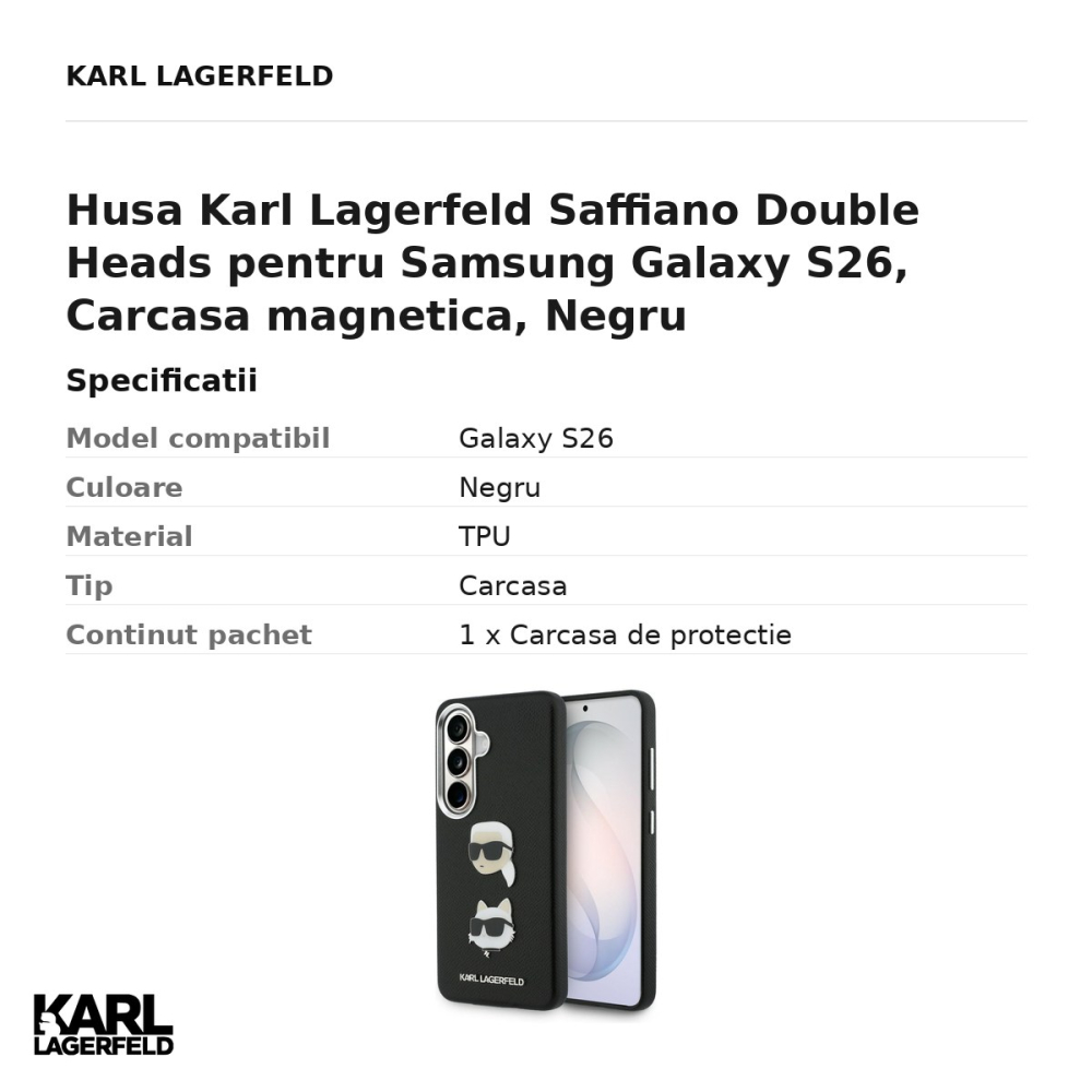 Husa Karl Lagerfeld Saffiano Double Heads pentru Samsung Galaxy S26, Carcasa magnetica, Negru [3]