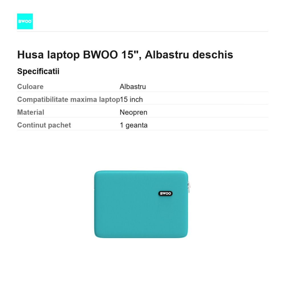 Husa laptop BWOO 15", Albastru deschis [3]