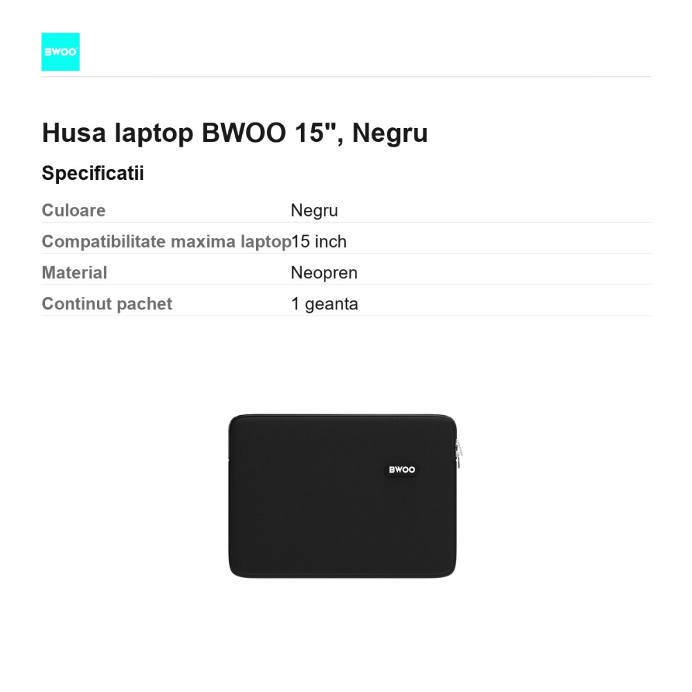 Husa laptop BWOO 15", Negru [3]