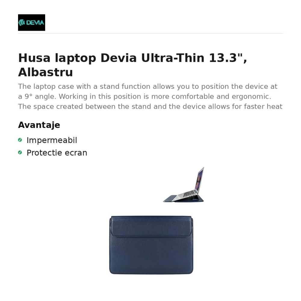 Husa laptop Devia Ultra-Thin 13.3", Albastru [2]
