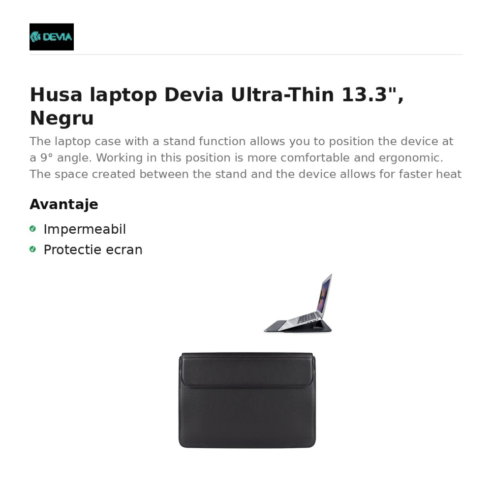 Husa laptop Devia Ultra-Thin 13.3", Negru [2]