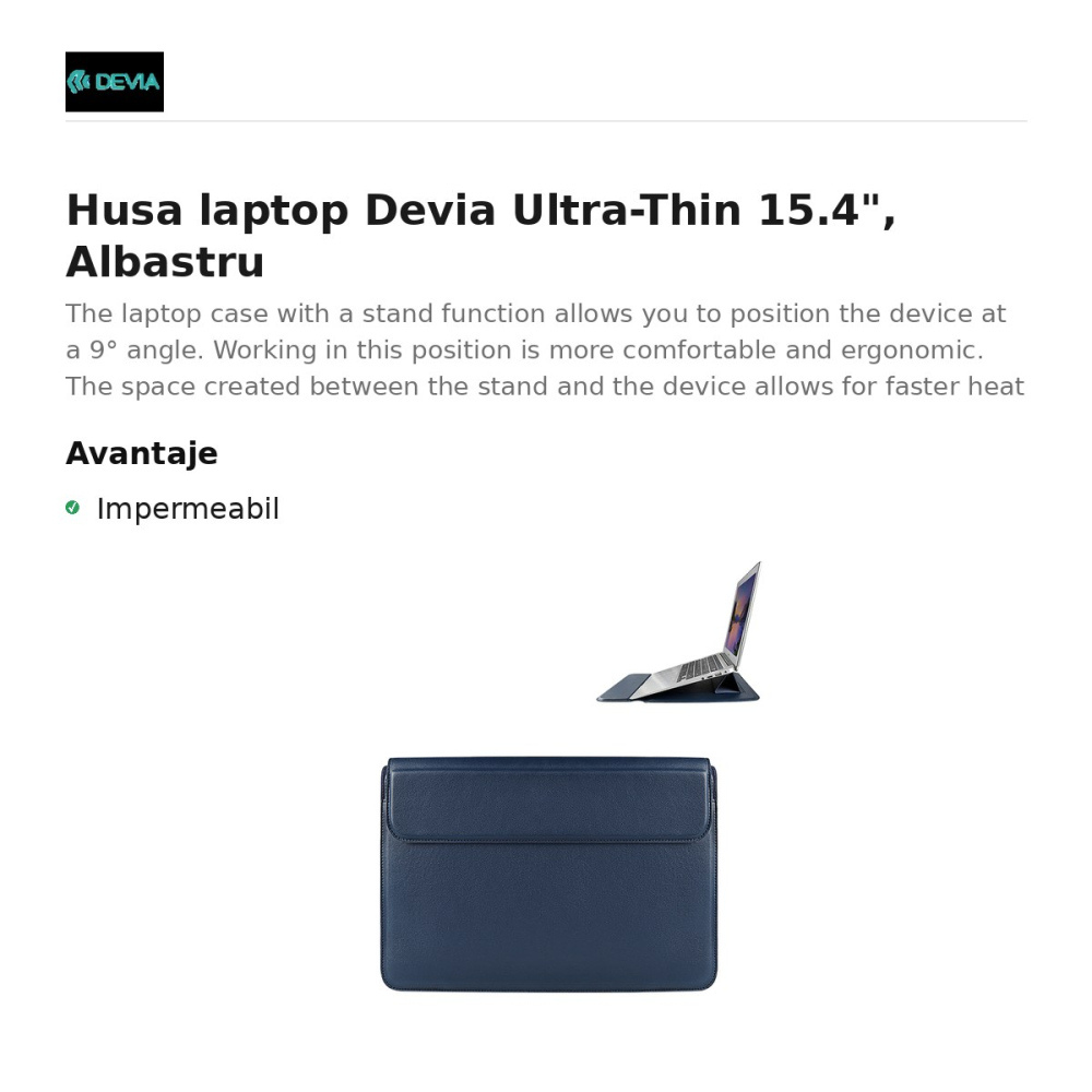 Husa laptop Devia Ultra-Thin 15.4", Albastru [2]
