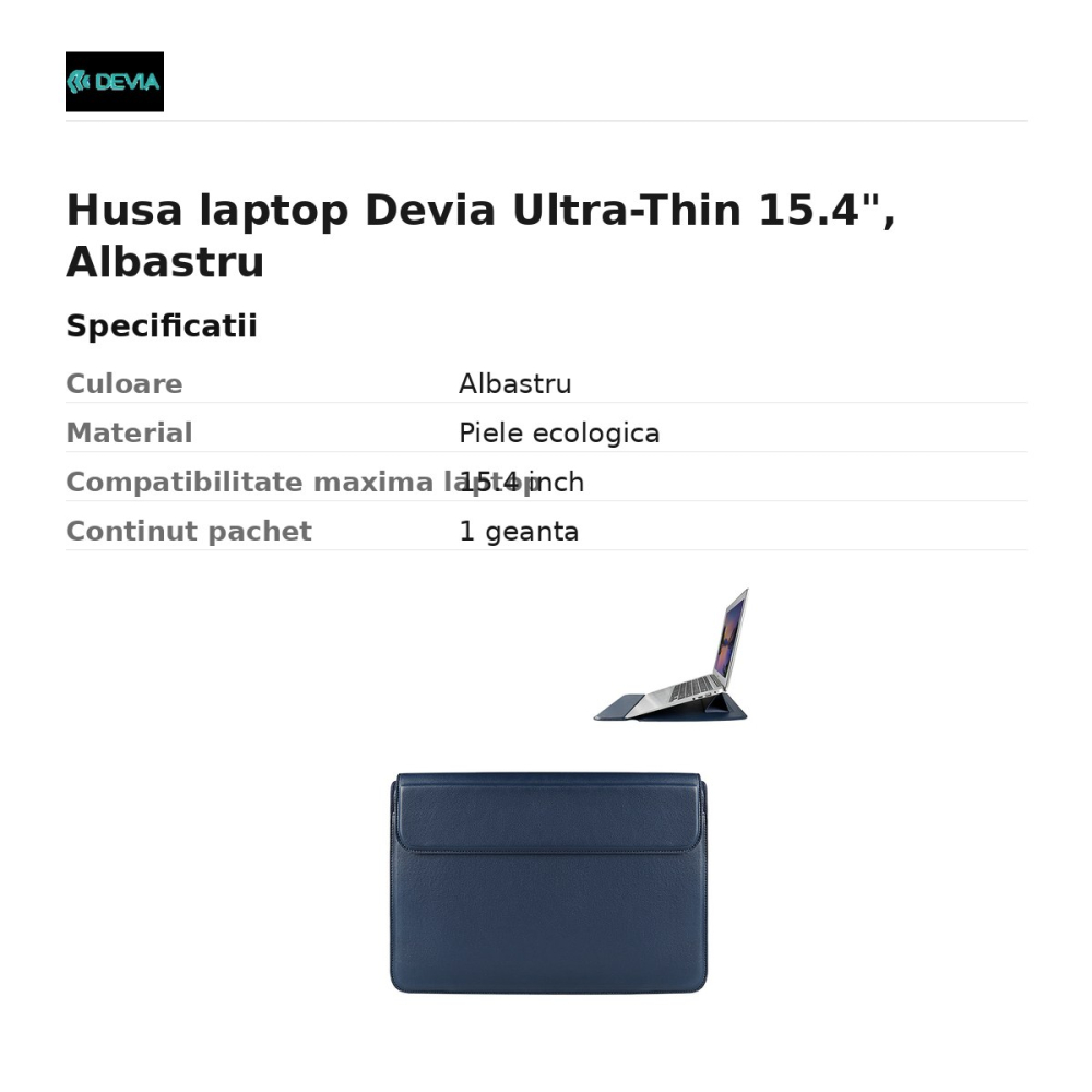 Husa laptop Devia Ultra-Thin 15.4", Albastru [3]