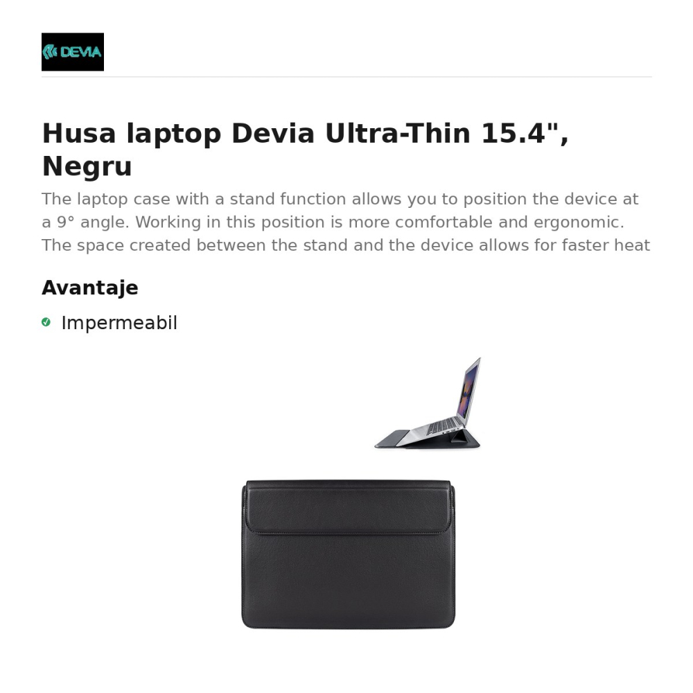 Husa laptop Devia Ultra-Thin 15.4", Negru [2]