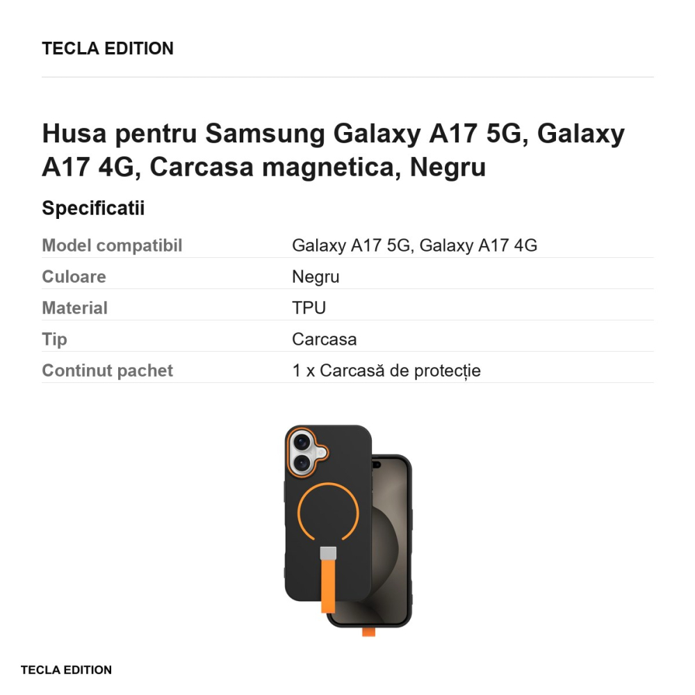 Husa Loop Thin Mag pentru Samsung Galaxy A17 5G, Galaxy A17 4G, Carcasa magnetica, Negru [3]