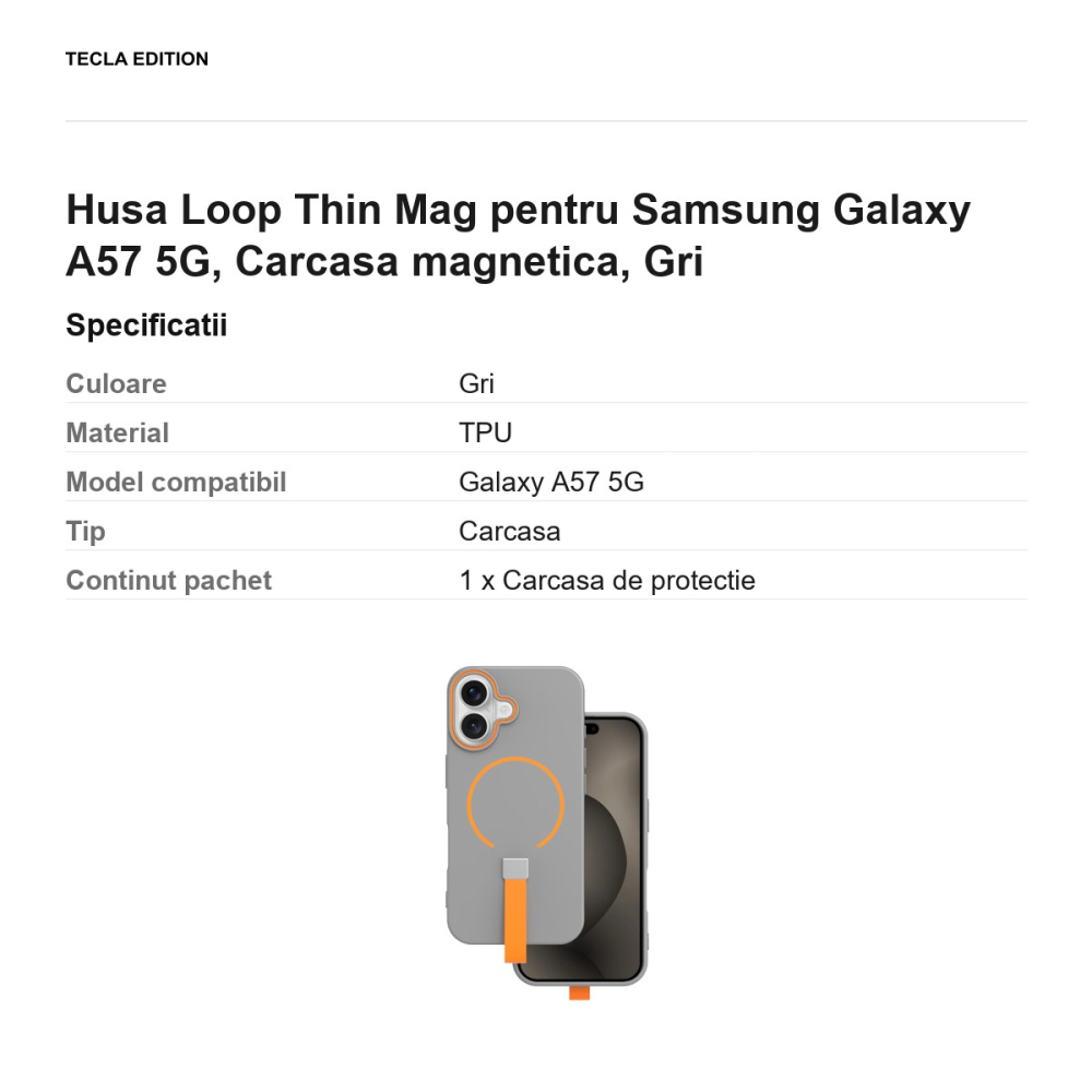 Husa Loop Thin Mag pentru Samsung Galaxy A57 5G, Carcasa magnetica, Gri [3]