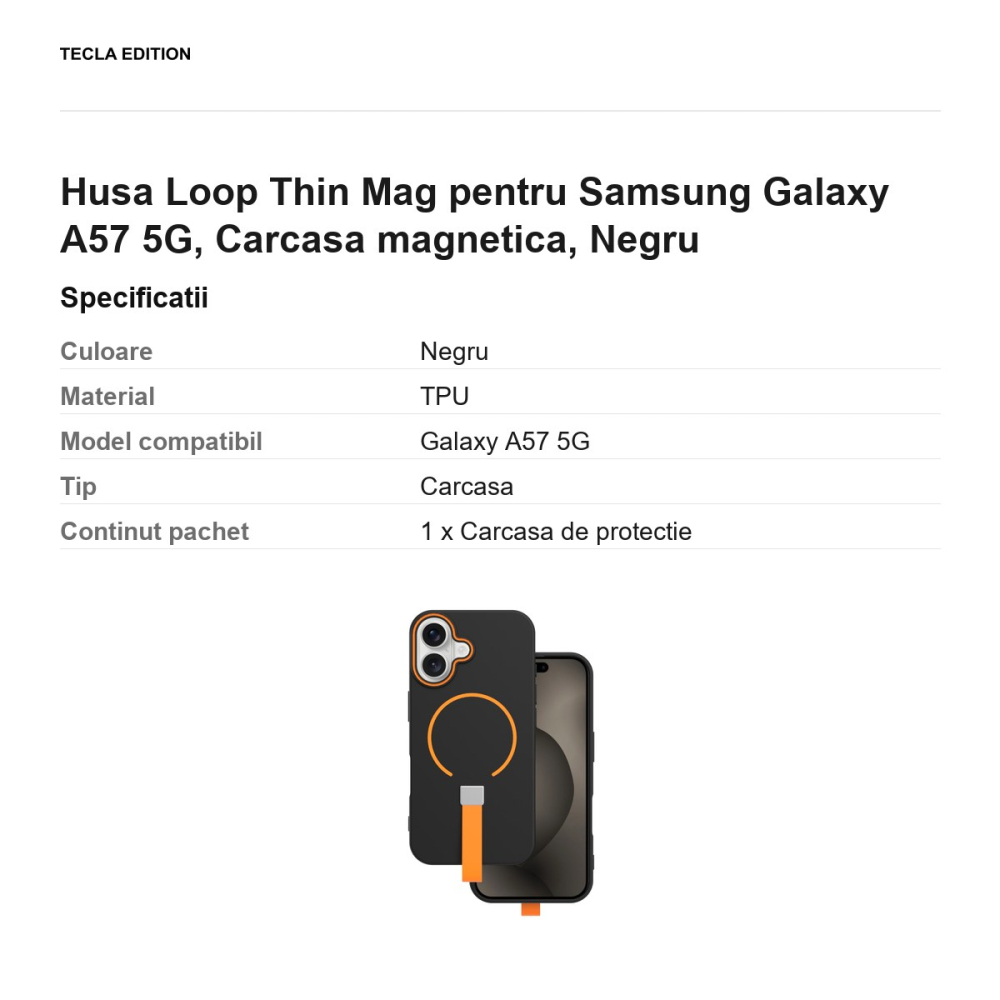 Husa Loop Thin Mag pentru Samsung Galaxy A57 5G, Carcasa magnetica, Negru [3]