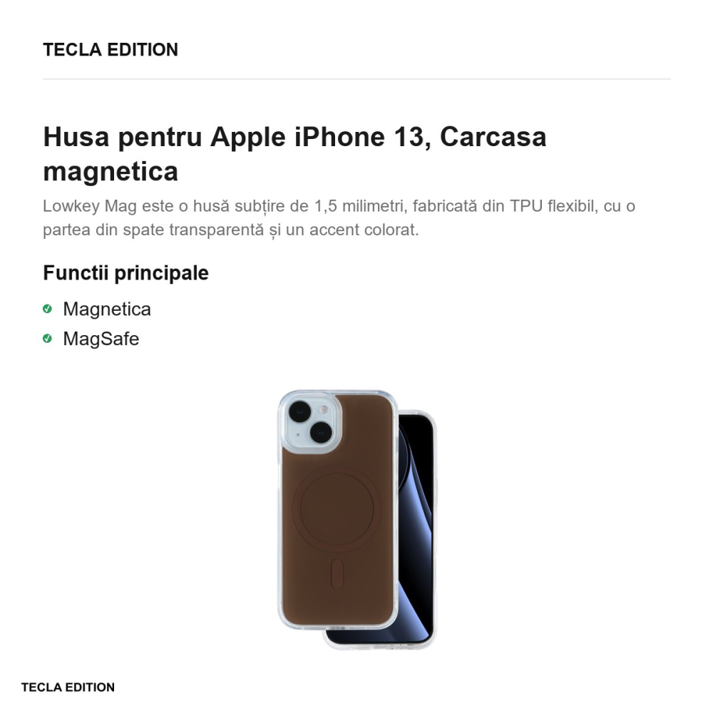 Husa Lowkey Mag pentru Apple iPhone 13, Carcasa magnetica, Maro [2]