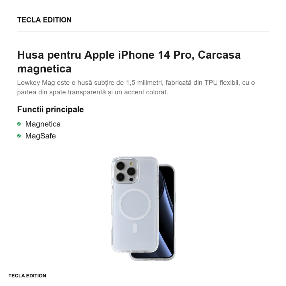 Husa Lowkey Mag pentru Apple iPhone 14 Pro, Carcasa magnetica, Alb [2]