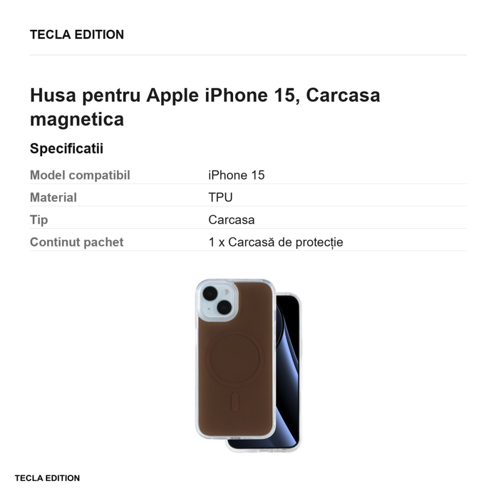 Husa Lowkey Mag pentru Apple iPhone 15, Carcasa magnetica, Maro [3]