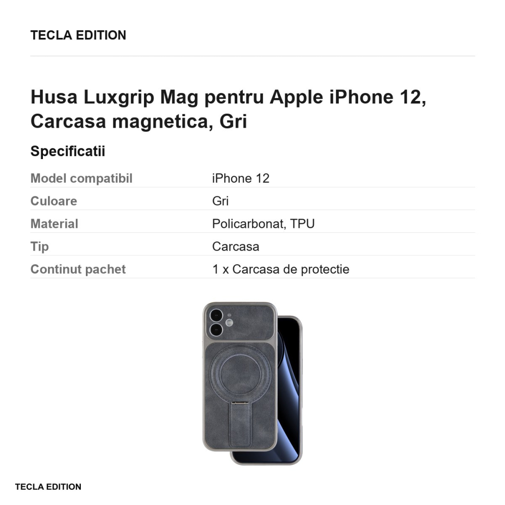 Husa Luxgrip Mag pentru Apple iPhone 12, Carcasa magnetica, Gri [3]
