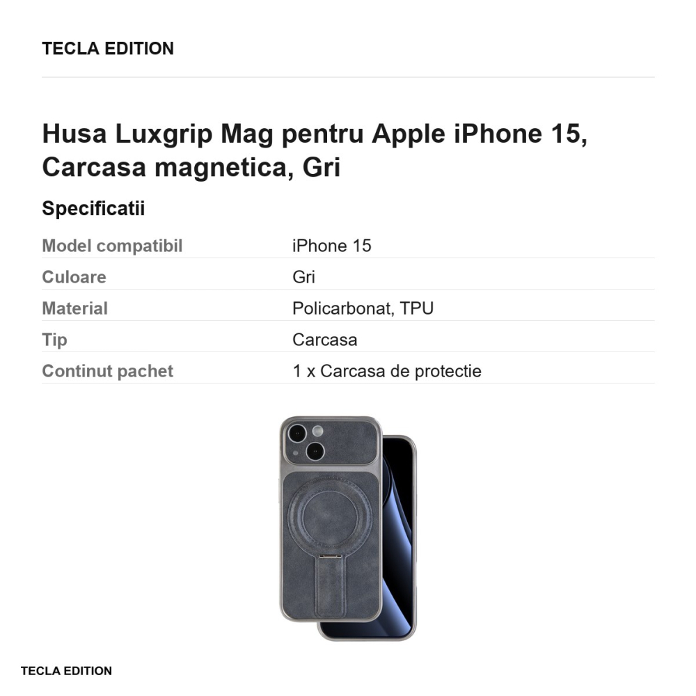 Husa Luxgrip Mag pentru Apple iPhone 15, Carcasa magnetica, Gri [3]