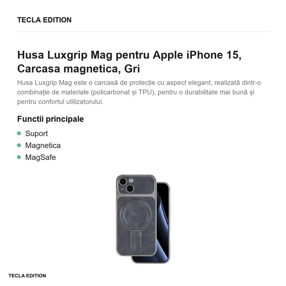Husa Luxgrip Mag pentru Apple iPhone 15, Carcasa magnetica, Gri [2]