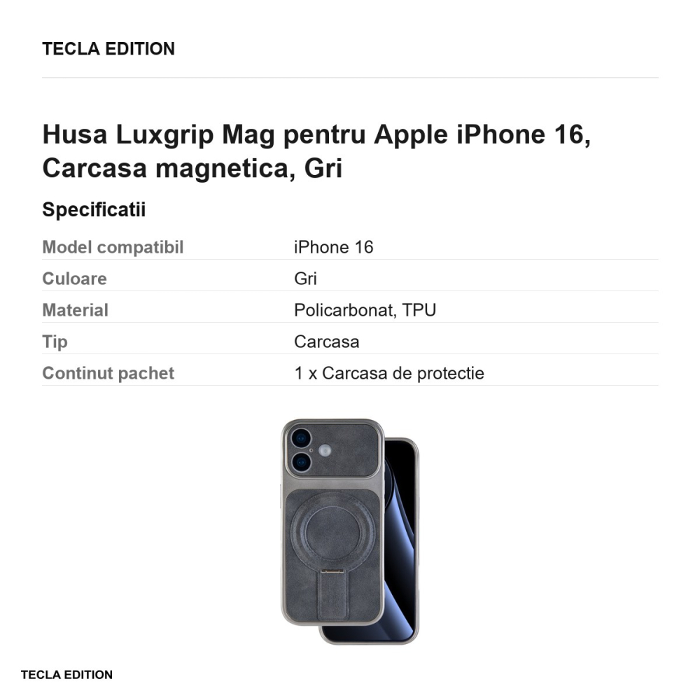 Husa Luxgrip Mag pentru Apple iPhone 16, Carcasa magnetica, Gri [3]