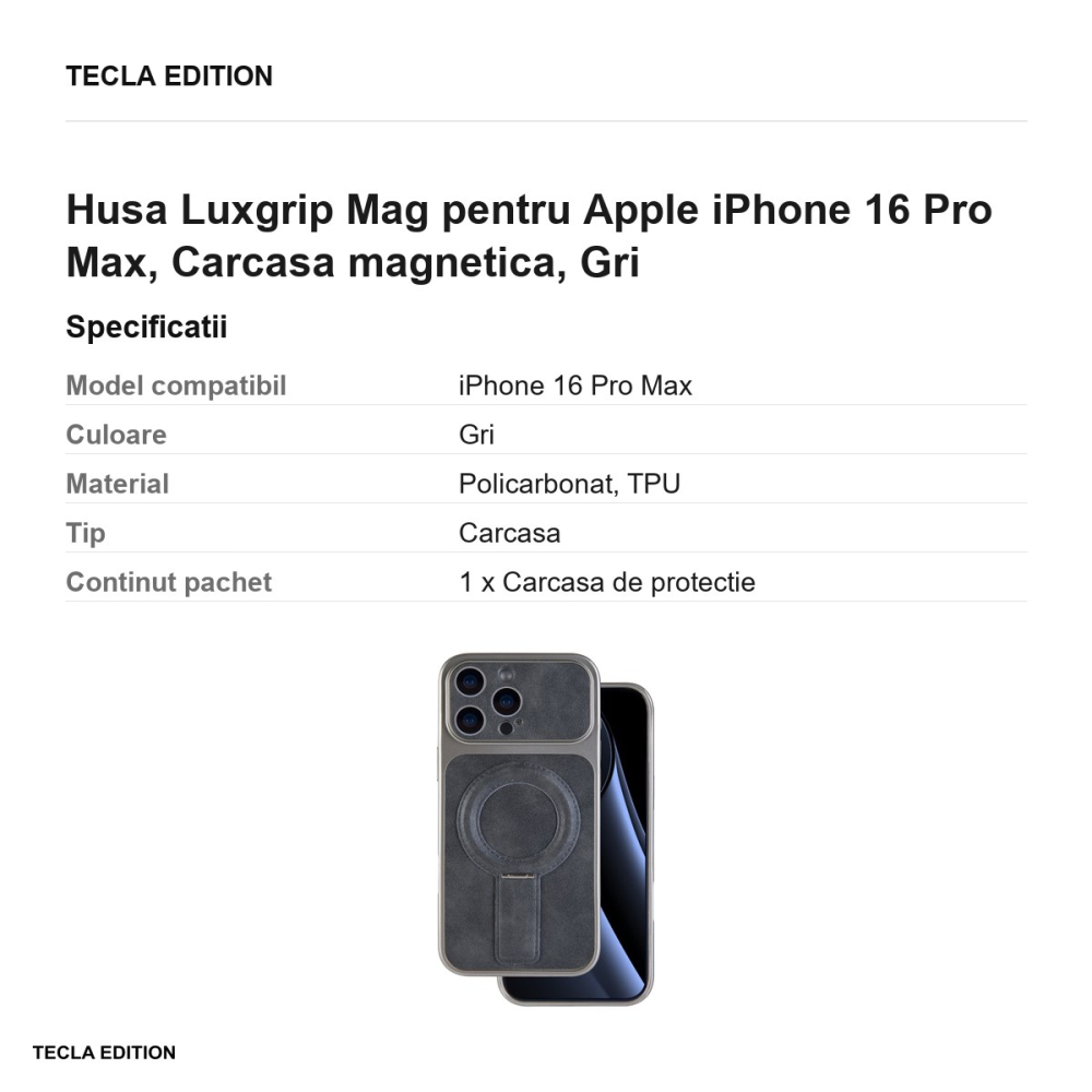 Husa Luxgrip Mag pentru Apple iPhone 16 Pro Max, Carcasa magnetica, Gri [3]