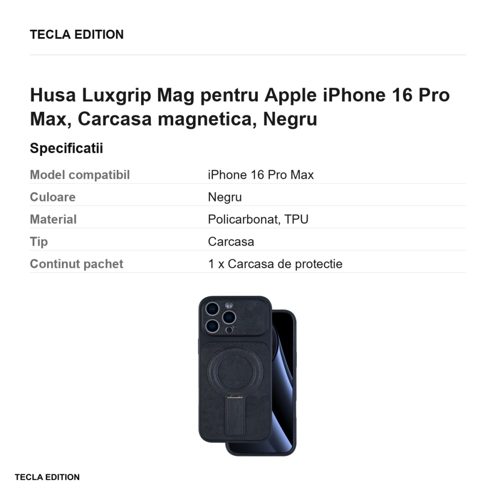 Husa Luxgrip Mag pentru Apple iPhone 16 Pro Max, Carcasa magnetica, Negru [3]