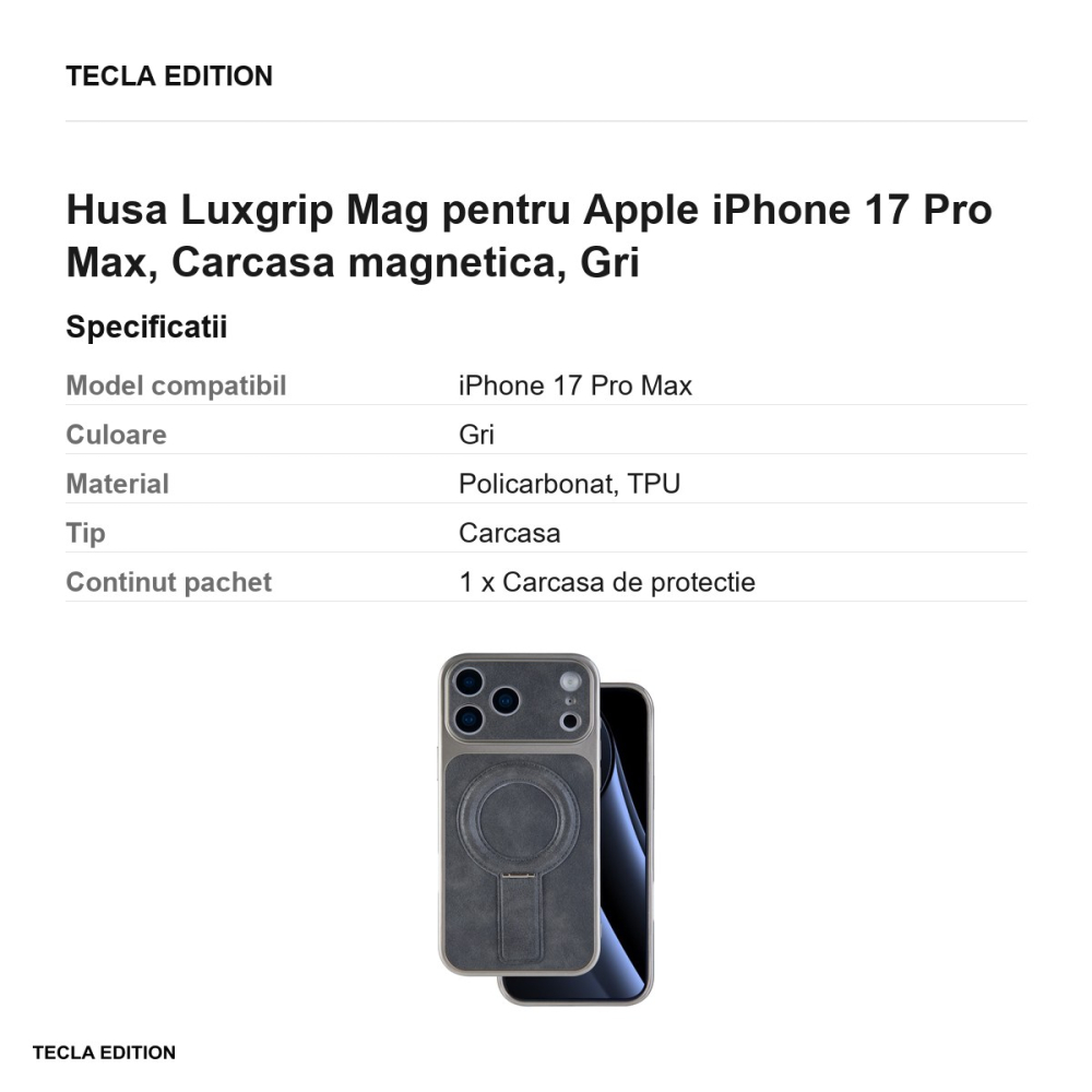 Husa Luxgrip Mag pentru Apple iPhone 17 Pro Max, Carcasa magnetica, Gri [3]