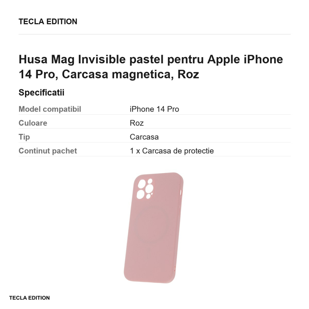Husa Mag Invisible pastel pentru Apple iPhone 14 Pro, Carcasa magnetica, Roz [3]