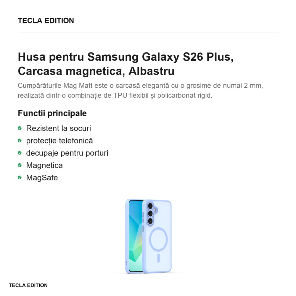 Husa Mag Matt camera pentru Samsung Galaxy S26 Plus, Carcasa magnetica, Albastru [2]