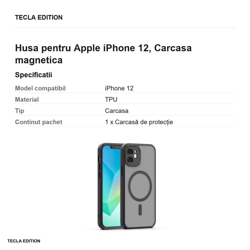 Husa Mag Matt pentru Apple iPhone 12, Carcasa magnetica, Negru [3]