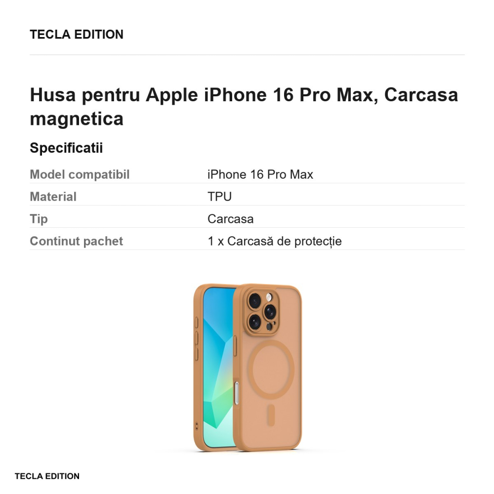 Husa Mag Matt pentru Apple iPhone 16 Pro Max, Carcasa magnetica, Maro [3]
