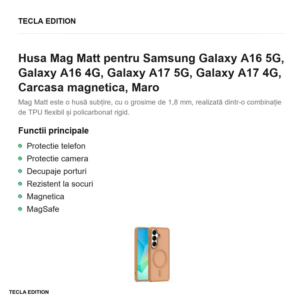 Husa Mag Matt pentru Samsung Galaxy A16 5G, Galaxy A16 4G, Galaxy A17 5G, Galaxy A17 4G, Carcasa magnetica, Maro [2]