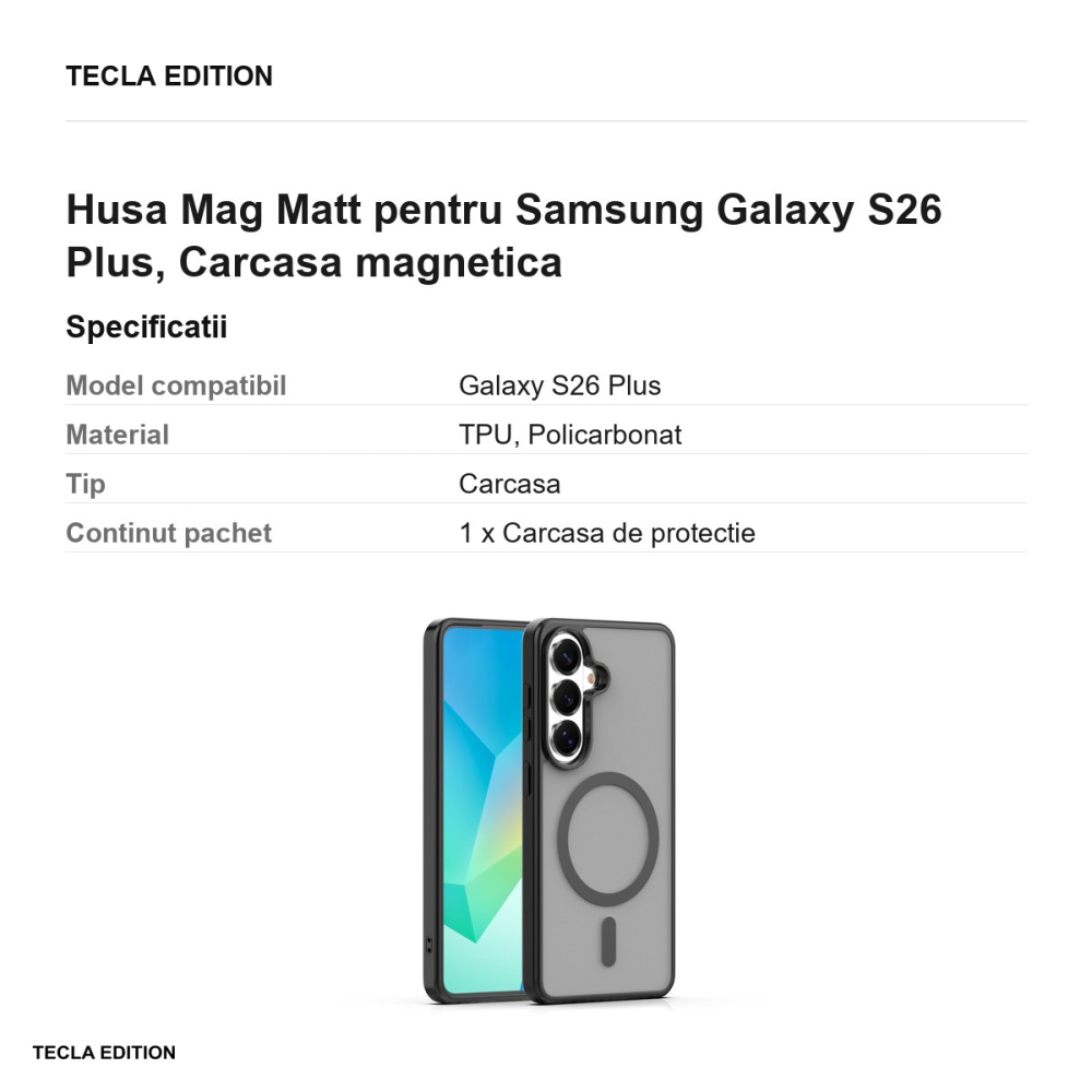 Husa Mag Matt pentru Samsung Galaxy S26 Plus, Carcasa magnetica, Negru [3]