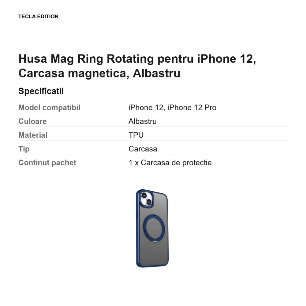 Husa Mag Ring Rotating pentru iPhone 12, Carcasa magnetica, Albastru [3]
