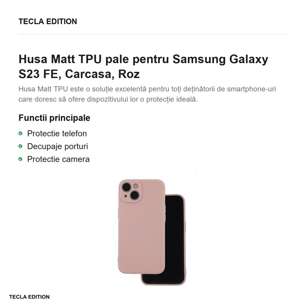Husa Matt TPU pale pentru Samsung Galaxy S23 FE, Carcasa, Roz [2]