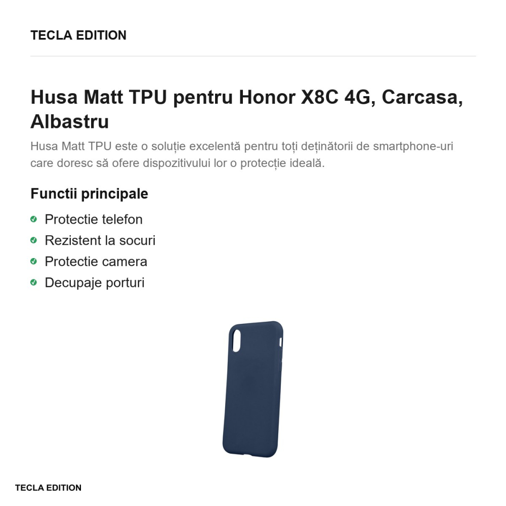 Husa Matt TPU pentru Honor X8C 4G, Carcasa, Albastru [2]