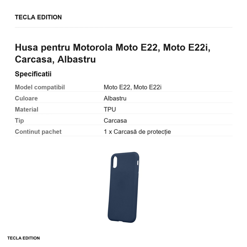 Husa Matt TPU pentru Motorola Moto E22, Moto E22i, Carcasa, Albastru [3]